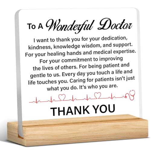 Acrylic Sign for Doctor - Thank You Gift with Wooden Stand - Birthday, Christmas Keepsake Present for Home or Office