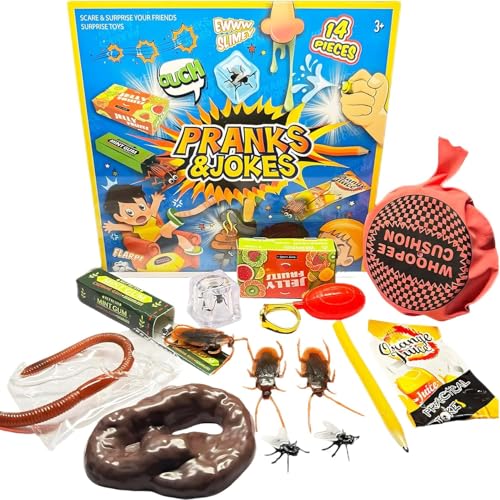 IAndhy 14-Piece Prank Kit for Adults and Kids, Hilarious Pranks Including Whoopee Cushion and Fake Poo, Perfect for April Fools Day, Halloween and Birthday Parties