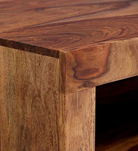 Image of Sheesham Wood Centre Coffee Table with Open Bottom Shelf for Living Room Home | Solid Wood Outdoor Teapoy Tea Table Storage for Garden and Hotels | Teak Finish | 40x22x14 Inch