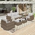 HERA'S HOUSE 5 Pieces Patio Furniture Set, Swivel Rocker Glider Chairs with 4.92" Wide Armrest, Outdoor Wicker Rattan Conversation Set with 5.5" Thick Waterproof Cushions for Backyard Deck, Grey