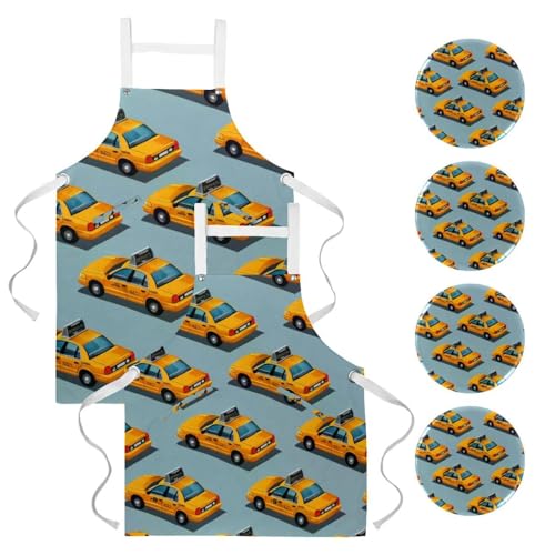 Lot de 2 tabliers de cuisine avec 4 broches motif taxi idéal restaurant