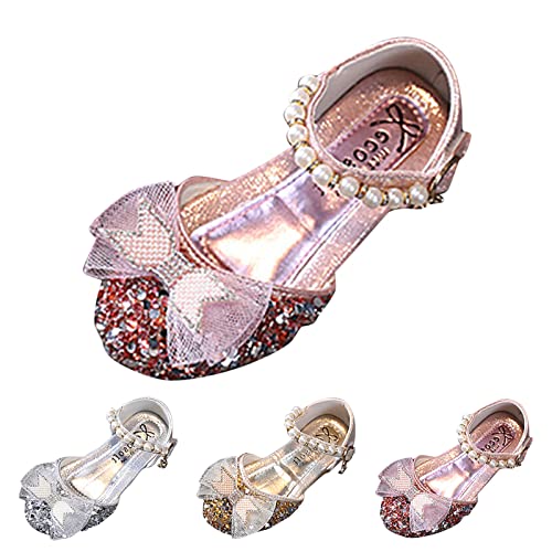 White Sandals For Girls Fashion Spring And Summer Girls Sandals Dress Dance Performance Princess Shoes Sequin Mesh Bow (a-Gold, 6.5 Toddler)2