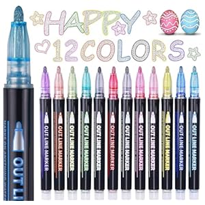 Easter Basket Essentials 12 Colors Shimmer Markers Outline Glitter Pens Easter Basket Stuffers for Teens Teen Girl Gifts Trendy Stuff Art Supplies Crafts Gifts for 4 12 Year Old Girls
