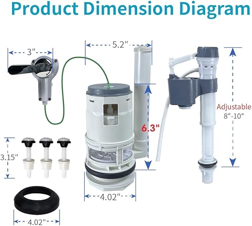 Miniatura 4 de Kit de reparación de aletas de inodoro de doble mango de 3 pulgadas - Apto para Glacier BayTOTOAquasource y la mayoría de las marcas, ahorro de