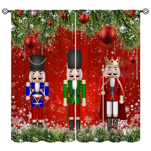 SHElifestyle Red Christmas Nutcracker Curtain for Kids Merry Xmas Ball Window Treatments for Bedroom Kitchen Living Room Holiday Party Winter Soldier Model Drapes for Boys Girls W42XL63