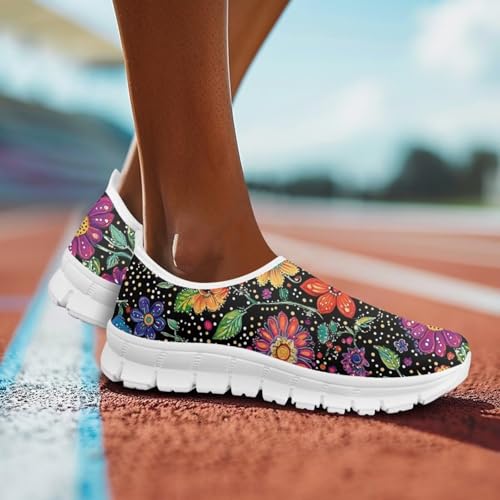 Image of Floral Sneakers for Women Colorful Art Shoes for Women Slip On Casual Work Shoes