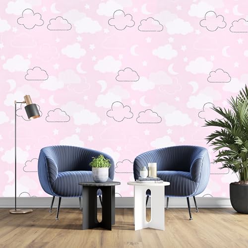 Image of FOKRIM Pink Cloud Wallpaper for Wall Sticker Home,Office 45x300cm Peel and Stick Hexagon Removable Self Adhesive Waterproof