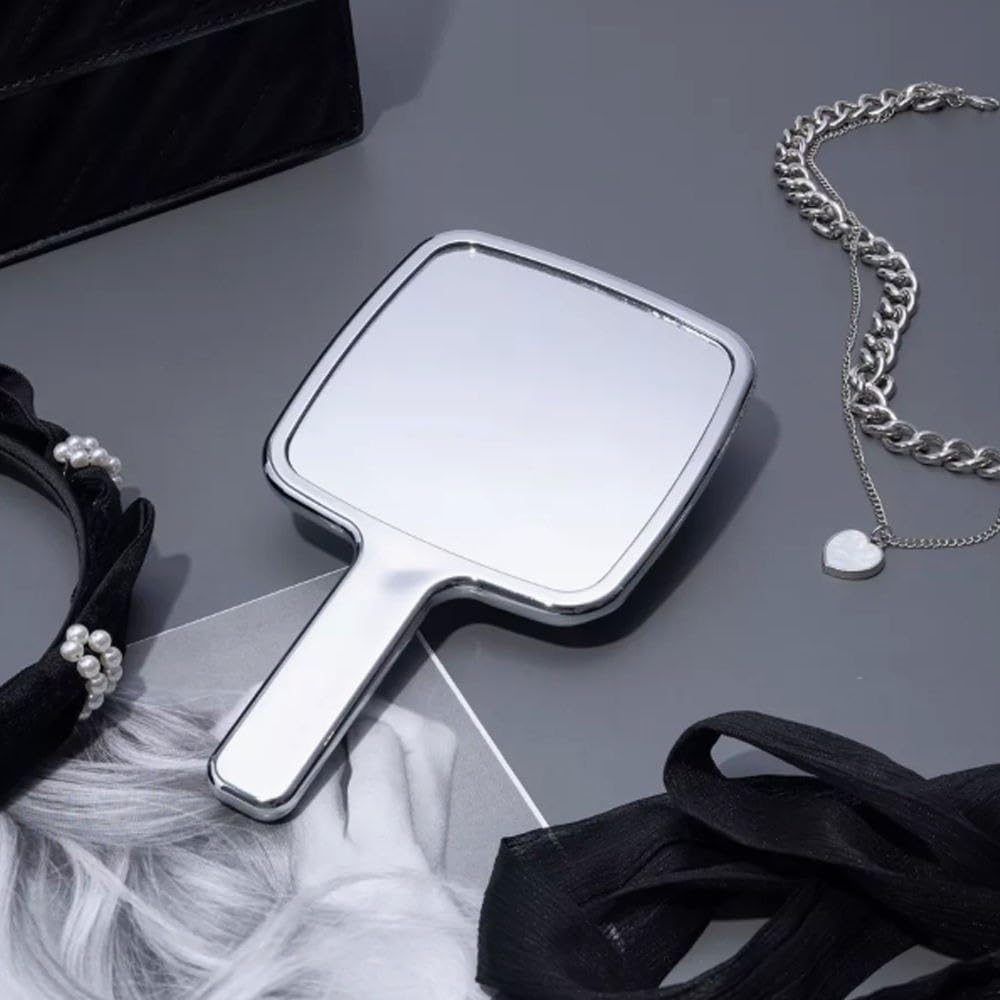 Single-Sided Portable Travel Handheld Vanity Mirror with in Handle Mirror with Comfy Handle for Makeup,Small Cute Wood Hand Mirror(Square Silver Pack of 1)-image-13