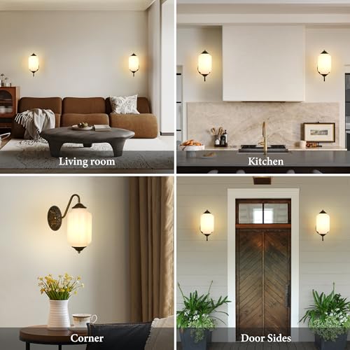 Vintage Milk Glass Wall Sconce - Set of 2,Antique Dimmable Sconce (Bulb×2) by BELVM - Used condition - Image 5
