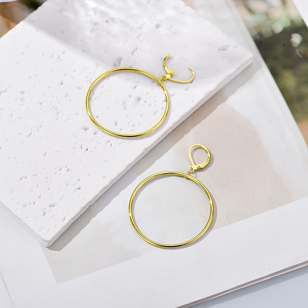 Silver Large Big Round Circle Hoop Dangle Drop Earrings for Women Hypoallergenic 40 50 60 70MM - Image 5