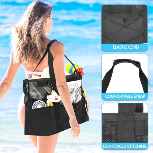 Image of Fammart Mesh Beach Bag for Women, Large Beach Toy Pool Bag with Zipper Pocket, SandProof Cruise Essentials 2026 Family Travel