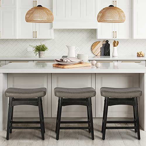 MAISON ARTS Faux Leather Saddle Seat Bar Stools #TOP24