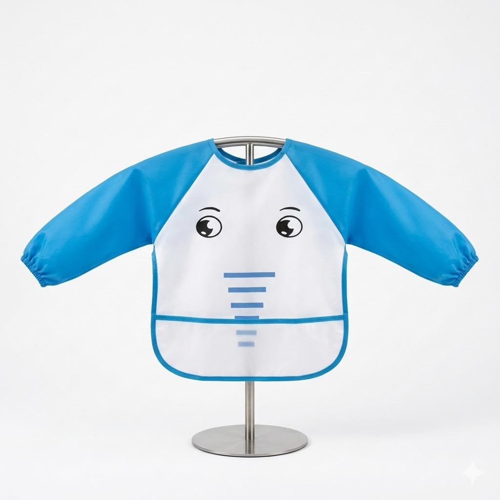 SAEKOS Waterproof Quick Dry Leak Free Colorful Long Full Sleeve Toddler's Baby Bib Apron (Pack of 1)-image-12