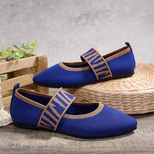Womens Pointed Toe Flat Shoes Fashion Slip On Mesh Breathable Lightweight Casual Shoes Wide Toe Box Flats Women Knit Ballet Mary Jane Dress Dance Comfortable Walking Shoe with Strap 5