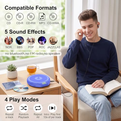 Image of Gueray CD Player Portable with Earphones, CD Discman AUX Cable for Car Home