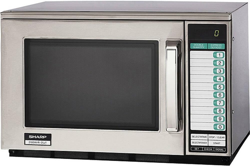 Sharp R25JTF Commercial Microwave Oven 2100W Heavy-Duty 0 70 Cu Ft Stainless Steel 20 Program Inputs 3-Stage Cooking