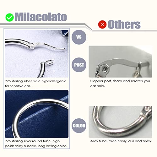 Milacolato 925 Sterling Silver Hoop Earrings for Women 18K White Gold Plated 2.5mm Chunky Huggie Hoop Earrings Hypoallergenic Lightweight Round-Tube Circle Small Big Hoop Earrings 13/15/20/25/30/40/50/60mm2