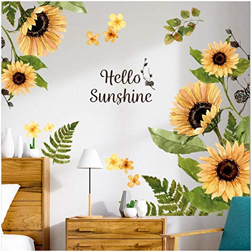 Sunflower Wall Decals, H2MTOOL Large Removable Oil Painting Plant Flower Wall Stickers for Kids Nursery Room Decor (Yellow)