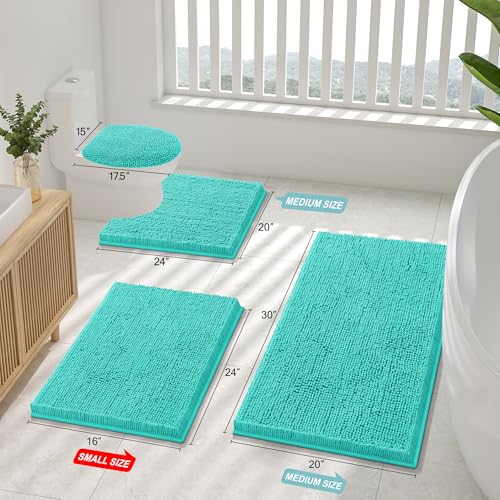 Smiry Luxury Chenille Toilet Rugs U-Shaped 20x20, Soft Absorbent Non-Slip Contour Bathroom Rugs for Toilet, Machine Washable Contoured Bath Mats, Turquoise
