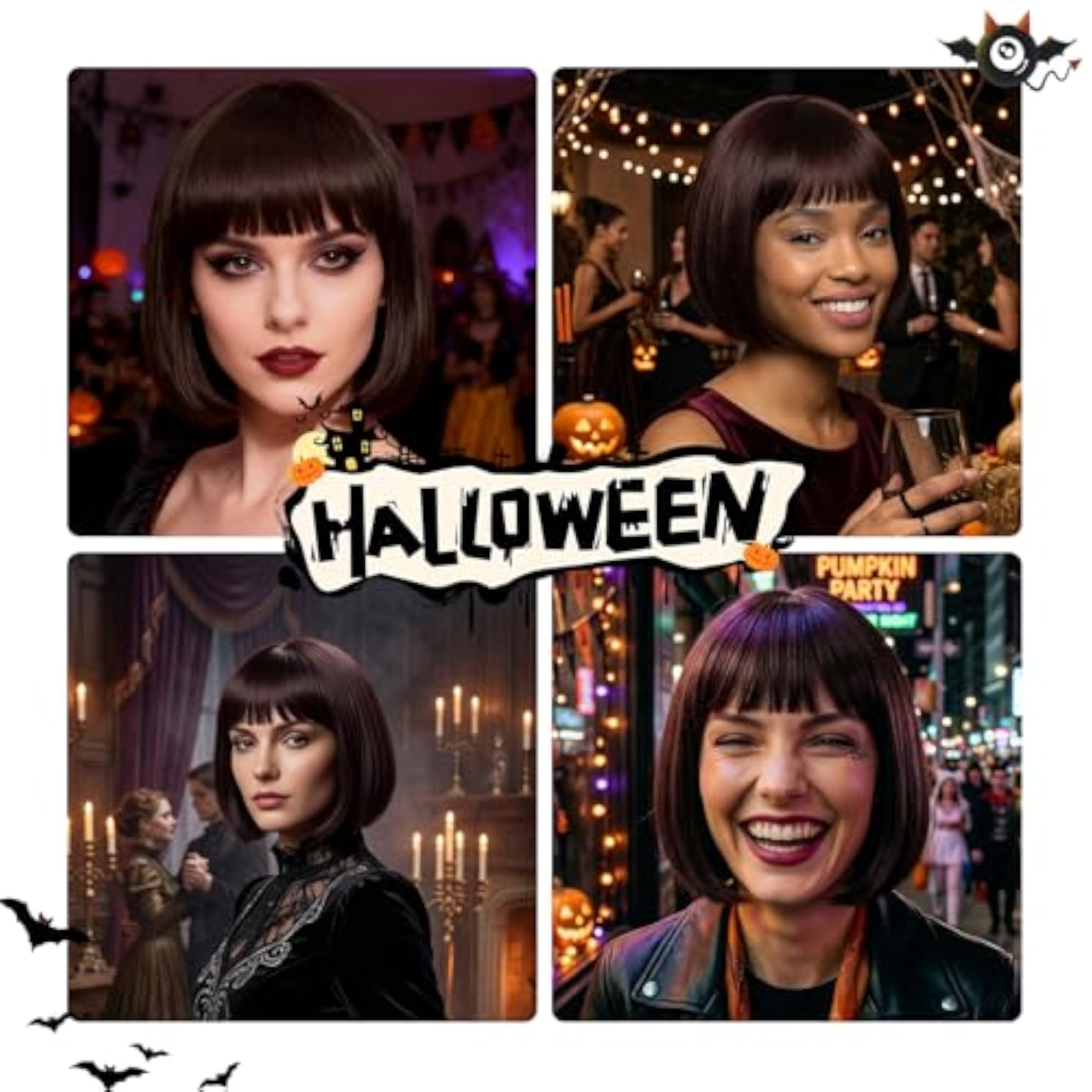 Short Straight Flapper Bob Cosplay Hair Wig, Black