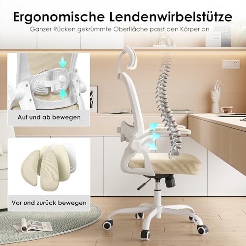 Farini Ergonomischer Stuhl Schreibtischstuhl Höhenverstellbar BürostuhlBequem mit Kopfstütze, Home Office Stuhl Computer Stühle Chefsessel mit Armlehne, 150 Kg PC Stuhl mit Rollen
