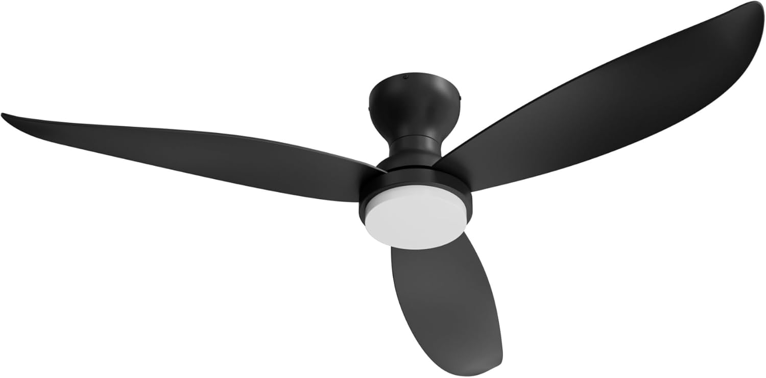 AFX BNKN523 Banks 52 Inch Ceiling Fan | 3 Blade Modern Indoor Outdoor Fan with Reversible DC Motor and Wall Switch | Integrated LED Downlight | Adjustable 5-in-1 CCT 2700K-5000K | Black | Wet Rated