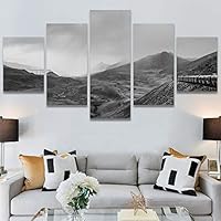 SIGNWIN 5 Panel Canvas Wall Art Monochromatic Mountains for Home Decorations Ready to Hang - 60