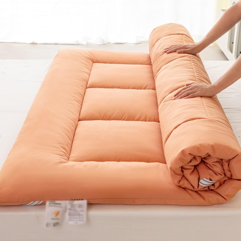 Japoński materac podłogowy futon o grubości 8 cm zwijany i składany pokrowiec na łóżko do pokoju gościnnego sypialni kampera - czarny rozmiar queen (152 cm x 203 cm)
