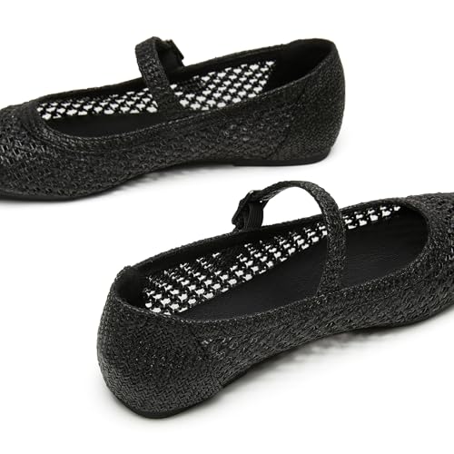 Image of Trary Mary Jane Shoes Women Woven Flats for Women Dressy Ballet Flats Squared Toe Mary Jane Flats Shoes