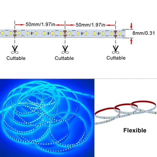 GOMING DC 24V 32.8ft(10M) Blue LED Strip Light 1200LEDs SMD2835 90W High Brightness No-Waterproof IP20 Flexible Ribbon for Garden Backyard Hallways Stairs Decoration Lighting(No Power Supply) - Image 2