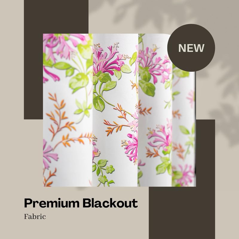 Image of Blackout Door Curtains 7 Feet Long Set of 1 with Tie Back, Parda 7 feet Long, Printed Curtain for Living Room, Bedroom, 80-85% Blackout, Perfect for Home (7 Feet, Bloom Pink, Green and White)
