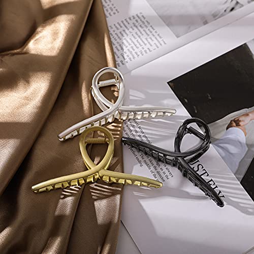 Claw Hair Jaw Clips Barrettes - 3 Pcs No Slip Claw Clip Hair Clamp Grips For Women Girls Jaw Clips Clamp Barrettes(Geometric Metal(Gray+Gold+Silver)) #TOP6