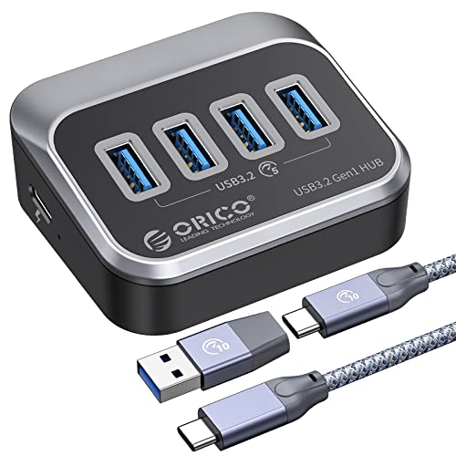 ORICO USB 3.0 Hub [5Gbps], 4 Port USB Hub with 1.64Ft USB-C Cable and USB-A Adapter, USB 3.2 Gen1 Splitter for iMac, All MacBooks, Mac Mini