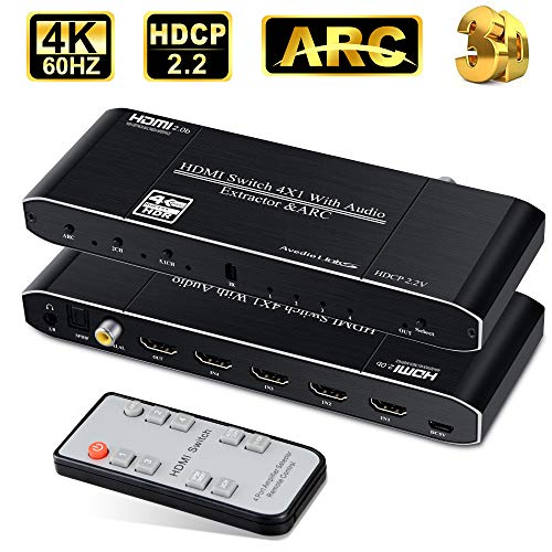avedio links 4K@60H HDMI Switch 4 in 1 Out, 4-Port HDMI Switch Audio