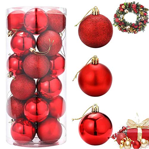 ZHOUZHOU 24PCS Bolas de Navidad,Decoración de árbol de Navidad,Bolas Arbol de Navidad,Adornos Navideños Arbol,Regalos de Colgantes de Navidad,4cm (Rojo)
