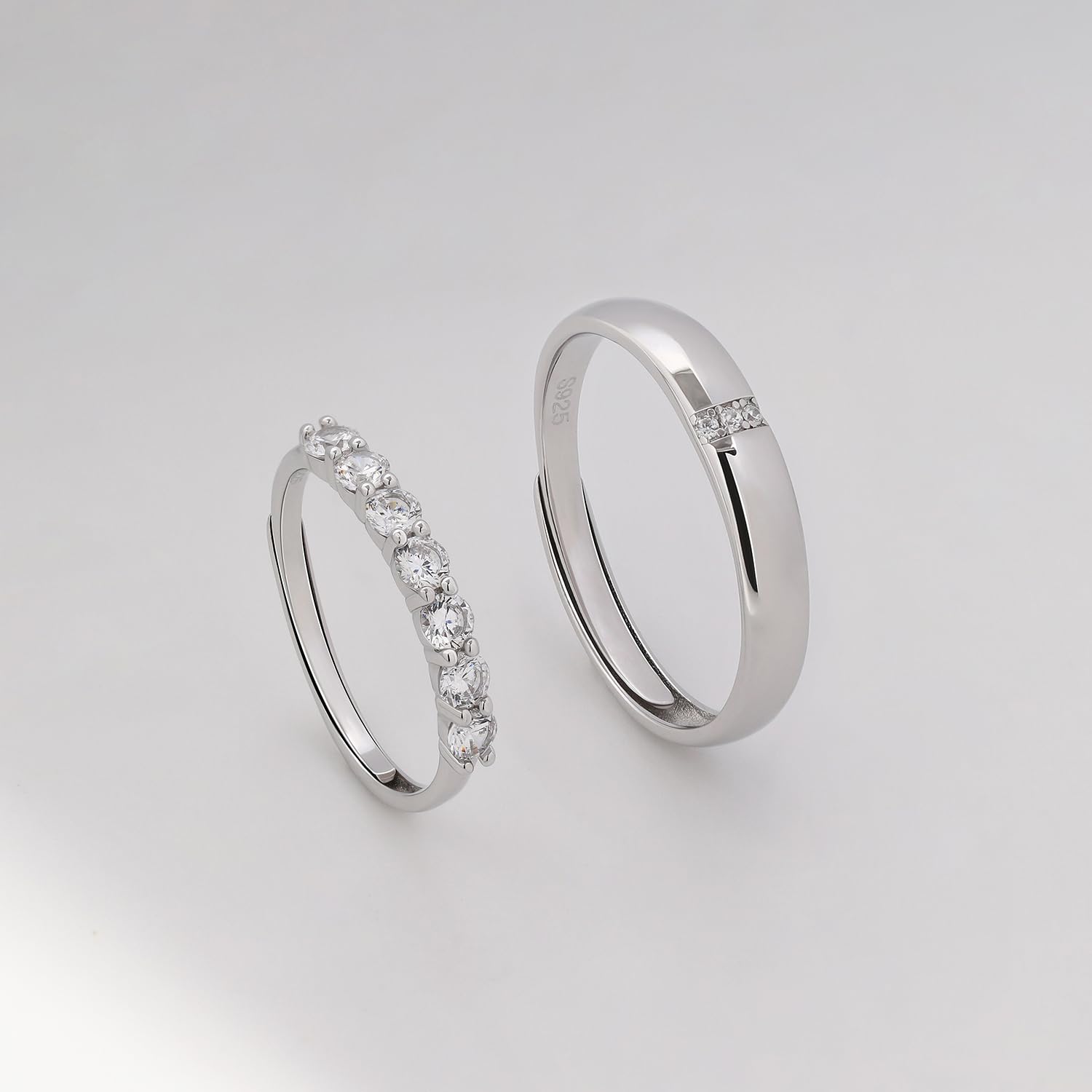 Meissa Anillos de Pareja en Plata Esterlina Anillos de Boda Elegantes Anillo de Promesa para Hombre y Mujer Zirconia Cúbica Tamaño Ajustable
