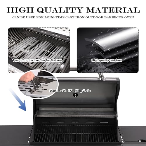 MAGIC UNION 4-Burner Propane Gas BBQ Grills with Side Burner, Cast Iron 50,000 BTU Patio Barbecue Grill with Stainless Steel Grates for Outdoor Cooking, Backyard, Garden