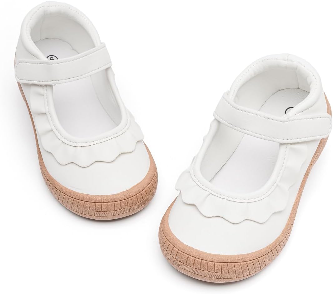 Meckior Toddler Girl Dress Shoes Ruffled Mary Jane Shoes for Little Girls Party School Wedding Flats