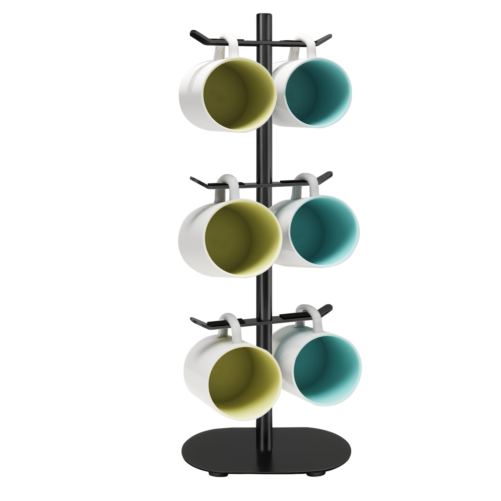 Cup Holder Tree with 6 Hooks, Metal Coffee Mug Rack Stand (Black)