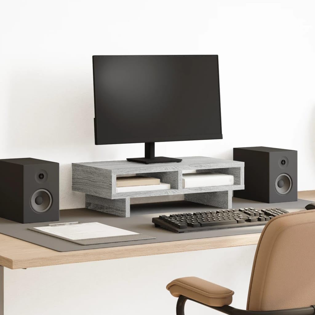 Supporto per monitor, in legno Sonoma, 50 x 27 x 15 cm, stabile, con 2 scomparti, salvaspazio, scrivania per computer e scrivania da ufficio, ergonomico, per home office e tavolo da gioco