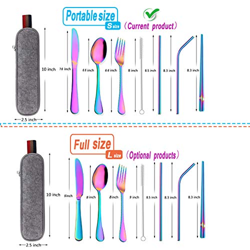 Rainbow Travel flatware set with Case Stainless Steel silverware Tableware Set,Include Knife/Fork/Spoon/Straw (Portable RB 2set)
