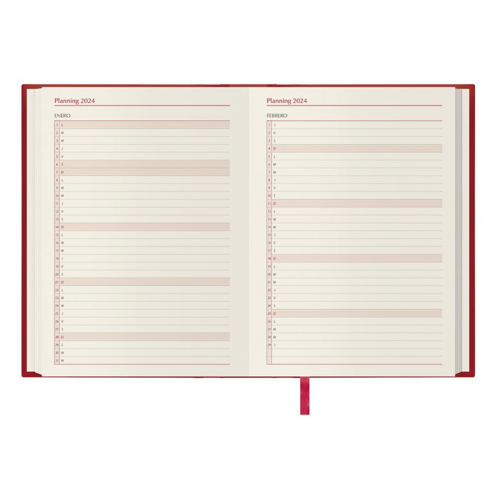 Dohe - 2024 Diary - Day Page - Size: 15 x 21 cm (A5) - 336 Pages - Stitched Binding - Hardcover - Red - Model Brasilia - Image 4