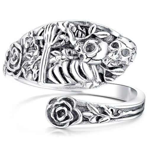ZLILIJAN Skull Rings 925 Sterling Silver Spoon Ring Gothic Skull