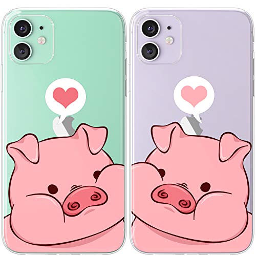 Mertak Couple Cases Compatible With Iphone 14 13 Pro Max 12 Mini 11 Se Xs Xr 8 Plus 7 6S Kawaii Animal Piglets Silicone Anniversary Matching Cute Pink Lightweight Bffs Flexible Best Friend Cover For 2 #TOP2