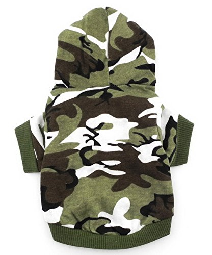 smalllee_Lucky_Store Army Green Hoodie Hooded Christmas T Tee Shirt Small Dog Clothes Costume - Green camo (Medium (Chest16.5 Back11))