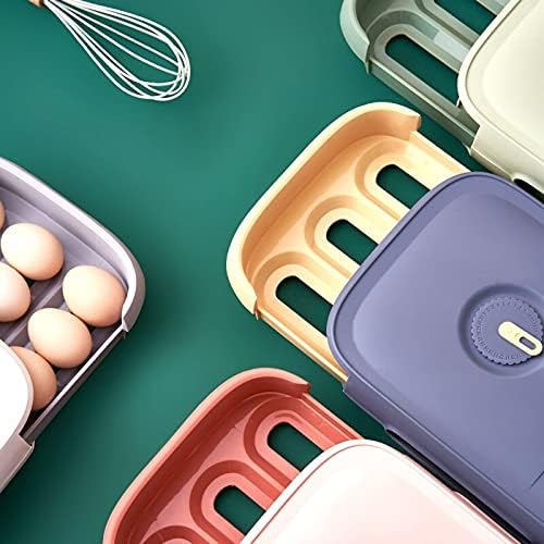 Refrigerator Storage Box Egg Organizer with Lid Holder Container Drawer Type Eggs Storage Box Stackable Sealed Fresh-Keeping for Kitchen Fridge (Color : Burgundy)