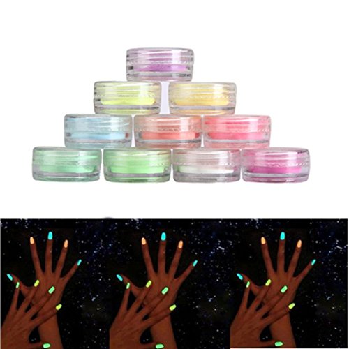 Fheaven 10PC/set Nail art Fluorescerende Powder Nail Decoration for Glow in Dark Kit