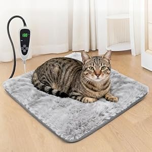 Almohadilla térmica para gatos de 18 x 18 pulgadas con interruptor de termostato inteligente y tubo de protección de línea de alimentación, certificación dual MET y UL, almohadilla térmica