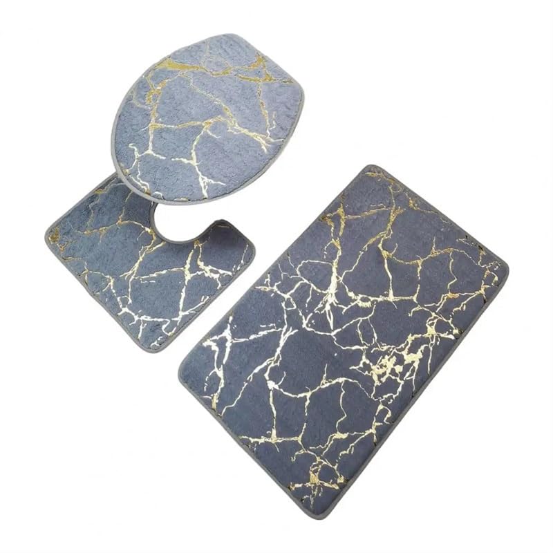3 pezzi/set tappetini da bagno moquette poliestere ad asciugatura rapida marmo antiscivolo copriwater tappeto prodotti for il bagno (Color : Grey)