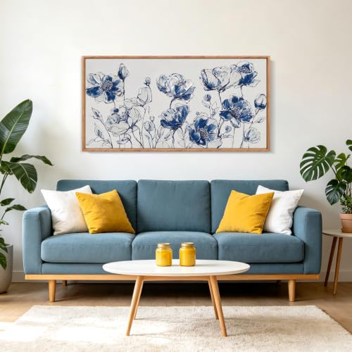Image of CHDITB 3D Blue White Chinoiserie Floral Wall Art, Vintage Botanical Decor